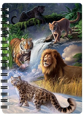 3D LiveLife Jotter - Stora Kattdjurens Expedition från Deluxebase. Linskulär 3D Safari A6 Spiralbok med vanliga sidor i återvunnet papper. Konstverk licensierat från konstnären Jerry LoFaro.