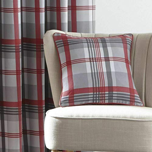 Portfolio Orleans Check Striped Fully Lined Eyelet Ring Top Curtains - Red Grey 46 Wide x 72 Drop