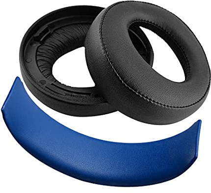 Geekria Earpad & Headband Replacement Kit for Sony PlayStation Gold Wireless Headset CECHYA-0083, Repair Parts Compatible with PS4/ PS3/ PSV Gaming Headphones (Black/Blue)