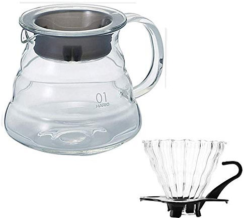 Molinter - Caffettiera Manuale pour-Over, in Vetro, con Supporto per Filtro per caffè, 400 ml