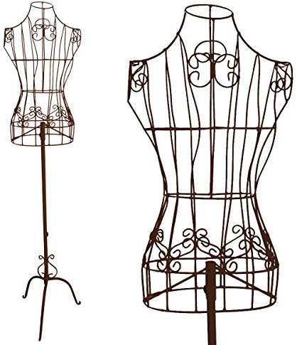 PrimoLiving Metall Schneiderpuppe Ana in Antik-Braun - höhenverstellbare Vintage Kleiderpuppe - ideal als weibliche Schaufensterpuppe oder Kleiderständer - P-12437