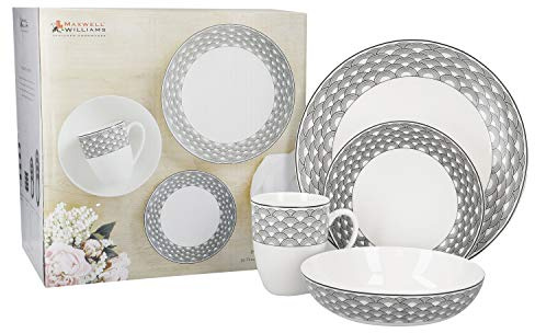 Maxwell & Williams Harlequin 16 Piece Dinner Set, Porcelain, White/Black, Service for 4