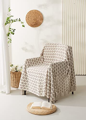 Tagesdecken Uni Grau Weiß Kuscheldecke Wohndecke Flauschig Gestrickt Tagesdecke Grob Wendedecke Kuscheldeck Sofadecke Couchdecke Strickdecke Sofa Bett Überwurf 120 x 240 cm mit Fransen Bedspread