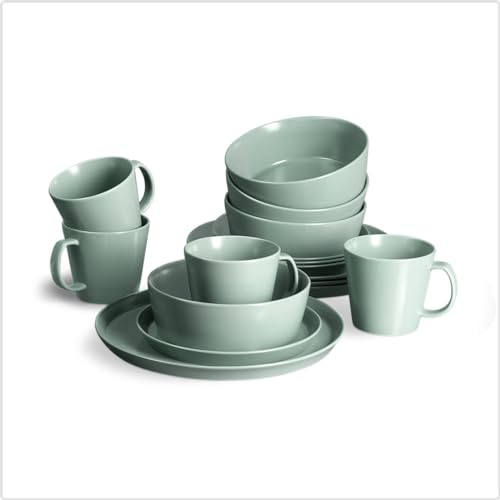 SPRINGLANE Sweet Scandi Juego de Vajilla de Cerámica de 16 Piezas – 4 Platos Vajilla, 4 Platos de Desayuno, 4 Cuencos Desayuno, 4 Tazas de Café – Vajillas Completas Modernas – Apta para Lavavajillas