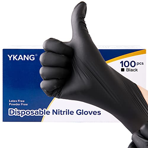 YKANG Nitrile Gloves,Black Disposable Gloves Latex Free 100 PCS,Cooking Gloves,Food Prep,Household Cleaning Gloves(Medium)