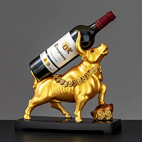 Office Decor Stier Harz Dekoration,Weinregal,Wall Street Bull Statue,Home Decoration,Stier vertritt viel Glück der Karriere und des Reichtums,Geeignet FüR Schlafzimmer, Studie, BüRo,Gold,30*13*30cm