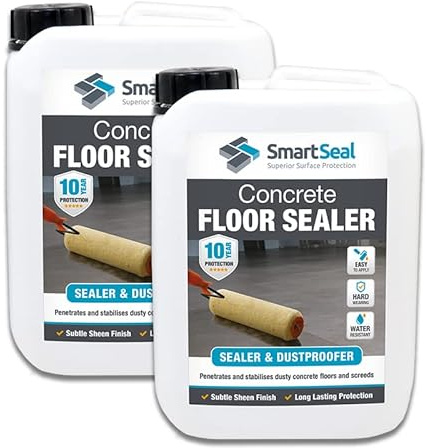 SmartSeal Concrete Floor Sealer - 2 x 5 Litres - Premium Exterior & Interior Concrete Sealer and Dustproofer with Satin Sheen Finish – Easy to Apply, Stain & Water Resistant Sealant