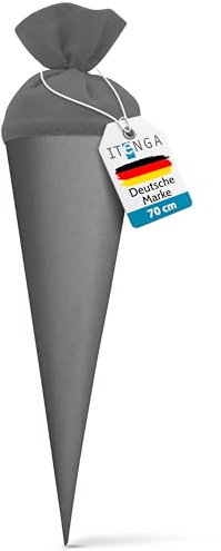 itenga Bastelschultüte Schultütenrohling Zuckertüte Schultüte 70cm rund mit und ohne Filzverschluss (Grau mit Filzverschluss)