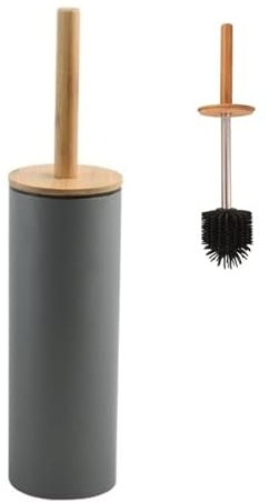 Spirella WC Bürste Klobürste Toilettenbürste „Adonis“ mit hygienischem Behälter Bambus Deckel und Silikon Bürstenkopf Anthrazit, Stahl, Grey, 9x39cm