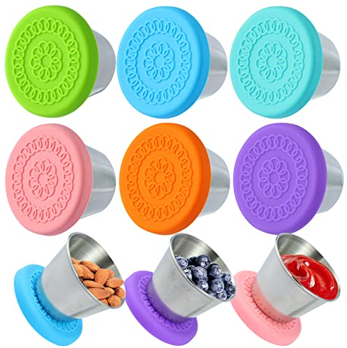 MLRYH Salatdressing-Behälter zum Mitnehmen, Edelstahl, mit Silikondeckel, auslaufsichere und wiederverwendbare Soßenbehälter für Snacks, Dip-Soße, Eis (6)