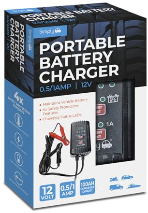 Simply BTC-4004 0.5/1Amp 12v Portable Battery Charger, 100AH - Portable, Adjustable Suitable for all vehicles