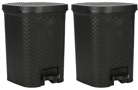 JMS we create smile (Set of 2) 7L Litre Foot Pedal Bins Rattan Style Square Household Rubbish Bin With Removable Inner Bucket Waste Trash Bin Dustbin For Home Kitchen Office Bedroom (Black)