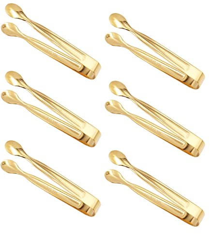 8 Stück Zangen Candybar,Candybar Süssigkeiten Behälter,Zuckerzange,Edelstahl Eiszange Set,Zange für Party,für Küche, Hochzeit, Bar, Party und büfett Grill Picknick-Gold