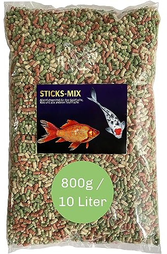 Teich Sticks Mix bunt 10 Liter Beutel, Premium Alleinfuttermittel, Fischfutter, Koifutter, Goldfischfutter, Teichfutter, Teichfischfutter mit Vitaminen Tricolore, Nicht Trübend