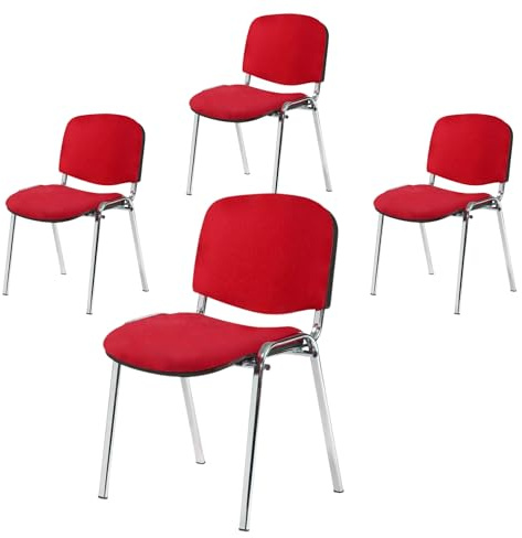 Topsit Lot de 4 Chaises visiteurs ISO en métal chromé, chaises de conférence, Confortables, empilables, avec Assise et Dossier rembourrés