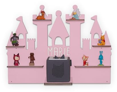 hellomini Personalisiertes Regal für die Toniebox 1 & Toniebox 2 - Wandregal mit Wunschnamen fürs Kinderzimmer - Regal Mädchen Kinder- Toniebox Aufbewahrung (Schloss)