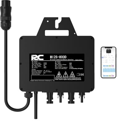 RC Mikro-Wechselrichter 800 W, 26-60V DC Eingang, Solar-Wechselrichter MPPT Mikro-Netzeinspeise-Konverter mit WiFi-Überwachung für Mobiltelefone, Schwarz,0% VAT
