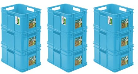 9 cajas apilables Euro de 16 l – 35 x 27 x 21 cm – Eco – Cajas apilables Euro Box Transporte Euro Contenedores de polipropileno azul cielo
