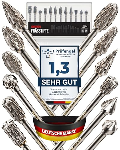 Adlerfokus Hartmetall Frässtifte [UNIVERSAL] 12 Metall Fräser - 3mm Schaft | Hartmetallfräser - Metallfräser - Frässtifte für Metall - Metallfräse - Dremel Fräser - Fräsbohrer Metall für präzises Fräsen