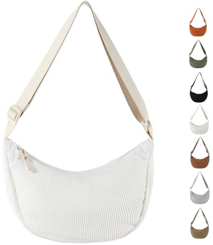 Uwiyo Crescent Bag pour Femme, Velours Côtelé Sac à Bandoulière pour femme Sac à Croissants Sace Portatif en forme de Croissant avec Sangle Réglable pour un Usage Quotidien