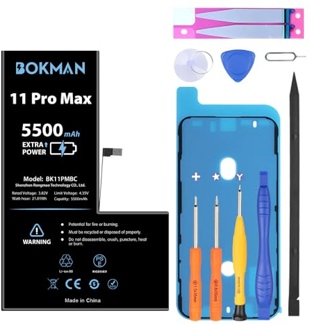bokman Batterie pour iPhone 11 Pro Max, 5500mAh Batterie polymère Li-ION Haute capacité avec Kits d'outils Professionnels