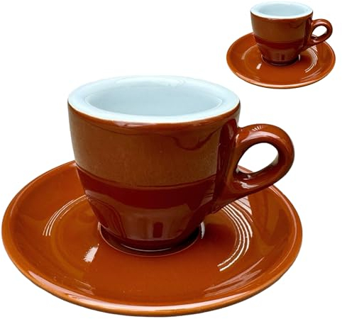 Juego de tazas de café expreso extra gruesas, diseño italiano, paquete de regalo, porcelana, 56 ml (2 tazas), color marrón