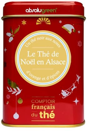 Le Thé de Noël en Alsace – Comptoir Français du Thé – Boîte Métal 80g – Noir Festif aux Notes d’Orange & d’Épices – Mélange Traditionnel et Gourmand, Idéal pour les Fêtes de Fin d’Année