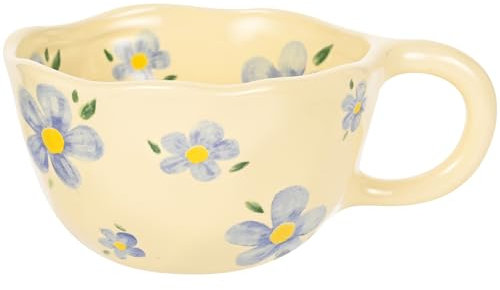 MAKCNMYM Jolie tasse à café vintage en forme de fleur de 283,5 g, tasse à café irrégulière en porcelaine pour cappuccino, cacao, passe au micro-ondes et au lave-vaisselle