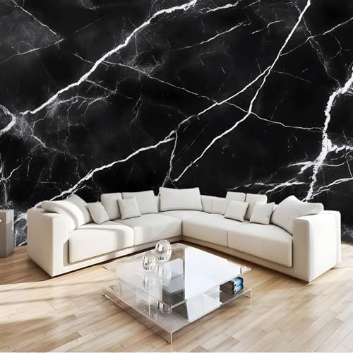 3D Papier Peint Panoramique Tapisserie Intissé Murales Texture De Marbre Noir, Papier Peint Enfant pour Salon Chambre Décoration Murale, Papier Peint 400x280 cm Chambre Enfant