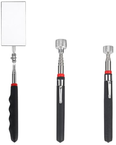 RUCUDIM Specchietto di ispezione magnetico telescopico da 3 pezzi, specchio meccanico per auto con pick-up, specchio di ispezione, per un'osservazione extra