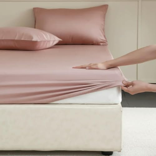 GENPICONG Drap-Housse en Soie de mûrier avec Bandes élastiques, Housse de Matelas Tout Autour, Housse de lit Lisse et antidérapante, literie 100/160/200