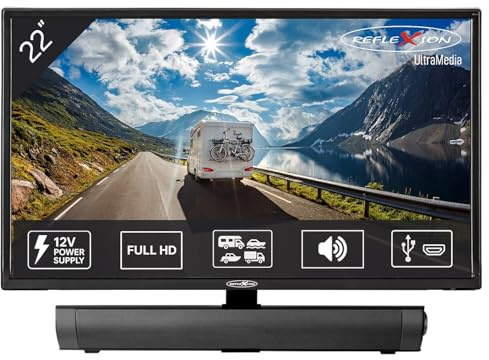 Reflexion 22 Zoll Fernseher mit Soundbar - 12V KFZ-Adapter für Wohnmobile und Wohnwagen - HDMI, USB - LED2225SB