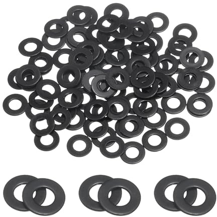 sourcing map 100 arandelas planas de acero inoxidable M3, 3,2 mm de diámetro interior x 7 mm de diámetro exterior x 0,5 mm de grosor, arandelas de metal chapadas en zinc negro para tornillos y pernos