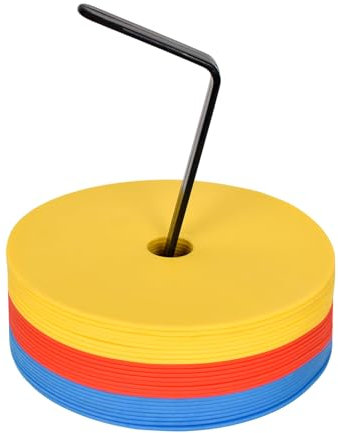 Markierungsscheiben 24er Set inkl. Halter - Robuste Fußball Trainingshütchen, Bodenmarkierung, Floormarker für Indoor & Outdoor-Training, Spielfeldmarkierung und Dribbling Übungen(Ø 15CM)