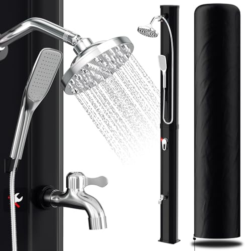 Randaco Douche Solaire de Jardin - Eau Chaude jusqu'à 60 °C - sans raccordement électrique - Douche de Piscine - Camping avec douchette à Pied et douchette à Main - Tête de Douche à Effet Pluie