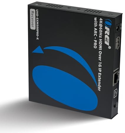 OREI Receiver Only for UHD-EXM500PRO-K 4K HDMI Extender Over IP CAT6 4K@60Hz One to Many - Send to Multiple Location Over 1G Switch Low Latency RS-232 (UHD-EXM500PRO-RX)
