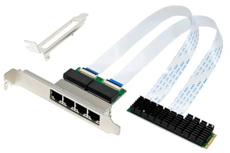 Wzxksoac Tarjeta de Red Gigabit Ethernet Nic M.2 B+M Key 4 Puertos Gigabit Ethernet Industrial Nic Adaptador LAN Ethernet para PC