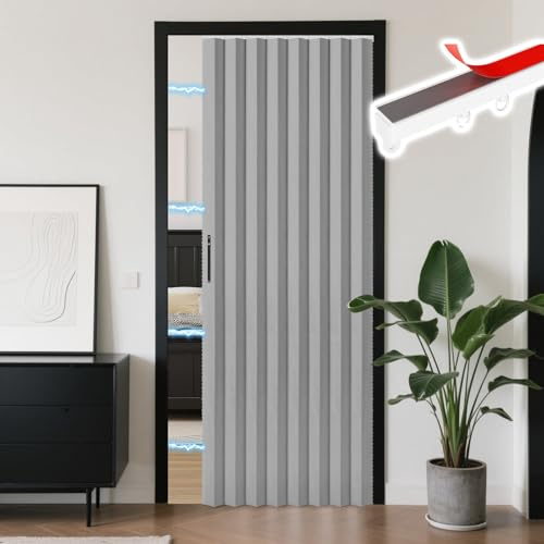 RINHARTEX Juego de cortinas magnéticas opacas estilo acordeón para puerta, incluye rieles para armario, plisada, plegable, puerta de acordeón, divisor de habitación, dormitorio, baño (52 x 79 pulgadas