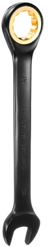 QUARKZMAN Llave de Trinquete de 30mm Métrica de Boca Abierta 72 Dientes Acero CR-V Niquelada Llave Combinada de Trinquete de 12 Puntos para Tuercas y Pernos
