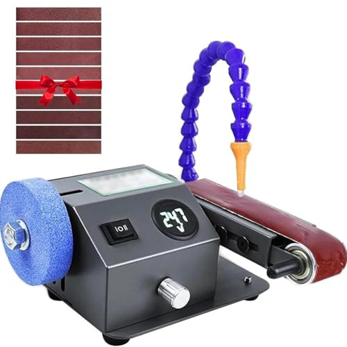 MObyat Ponceuse d'établi Humide, meuleuse d'établi 350 W pour Couteau avec 10 Bandes abrasives, réglage de la Vitesse de 0 à 13 000 TR/Min, pour Les Bords coupés sur Divers matériaux