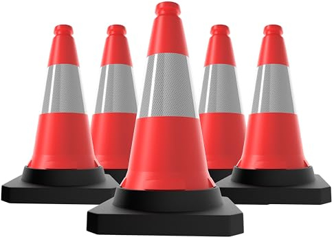 Berry 50CM Traffic Cone | High Visibility Red Safety Cone with Black Base | Wind Resistant Reflective Traffic Cone | 20Inch PE Portable Road Cone for Street, Driveway & Parking Safety - 5 Cones