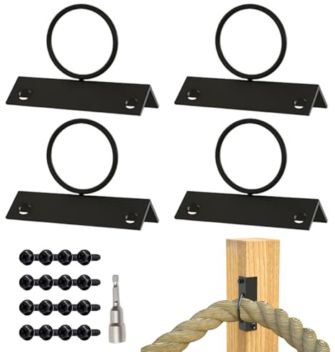 Rope Fence Holders - Decorative Rope Supports Holder | Ropes Railing Hooks | Ropes Ring Supports Holders | 4 Pieces Roppe Securing Holder Bracket | Hardware Wall Mount Hanger Versatile for Railing