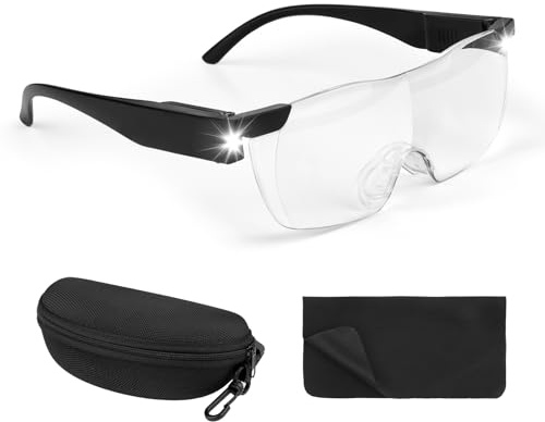 kclkda Magnifying Glass with Lights, LED Reading Wearable Glasses, Hands Free Replaceable Battery Magnifier Eyeglasses for Hobbies Reading Close Work Crafts Jewellers (300% Magnification)