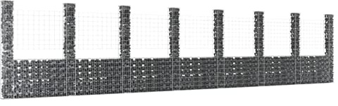 Metal Gabion Basket UShaped 8 Iron Posts 860 x 20 x 200 cm Durable Stone Cages for Garden Landscaping Erosion Control HeavyDuty Wire Mesh.