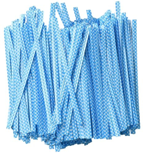 CREATCABIN 500Pcs Plastic Bag Twist Ties Bread Bags Ties 4 Inch Long Reusable Polka-Dotted Wire Tie for Kitchen Bakery Packaging Candy Coffee Goodie Snacks Gift Decor Cake Pops Party Favor Sky Blue