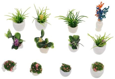 Milisten 12pcs Miniature Bonsai Arrangement Tiny Dollhouse Plant Models with Creative Low Maintenance Mini Flowerpots Lifelike Outdoor Decor for Miniature Garden and Dollhouse Scenes