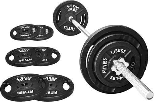 Fitvids 1 Inch Standard Barbell Weight Plates and Bar Set, 5 FT Barbell Bar and 35 LB(2.5-10 LB) Barbell Weight Set for Home Gym Strength Training, Double-grip Design