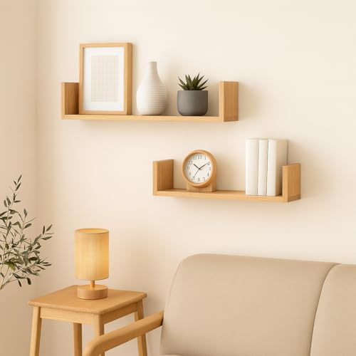 Ssafia Estante de Madera Maciza de Pino Flandes Natural Hecho a Mano, repisa Flotante para Pared, salón, Cocina, baño o Dormitorio – Estantería Decorativa Artesanal (40cm)
