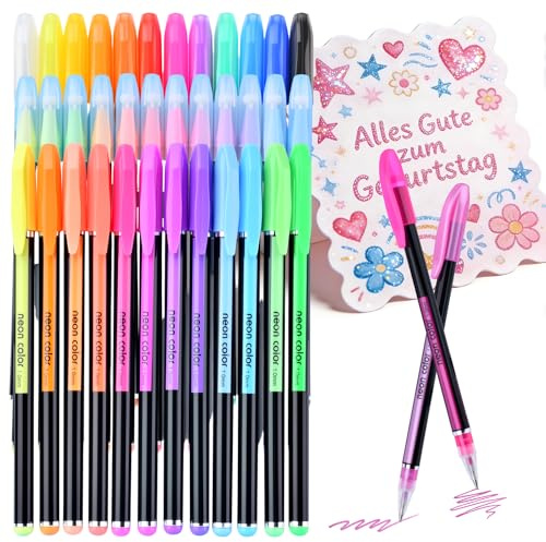 Keukenket 36 Stück Glitzer Gelstifte, Art Glitzer Gelstifte Set, Bunte Glitzer Gelschreiber, Glitzerstifte Geeignet zum Schreiben und Zeichnen Notieren, Kritzeln und für selbstgemachte Tagebücher