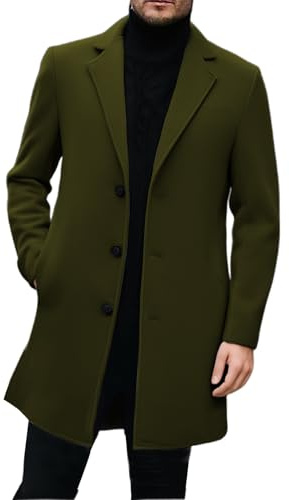 Generisch Abrigo corto para hombre en elegante estilo de negocios, abrigo de lana de un solo pecho con cuello de solapa. Abrigo clásico de entretiempo para otoño e invierno, 3XL